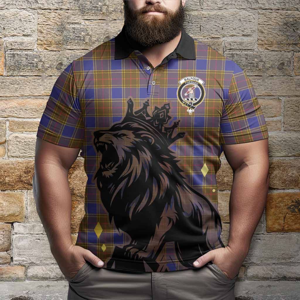 Balfour Tartan Family Crest Polo Shirt Crowned Lion Roaring