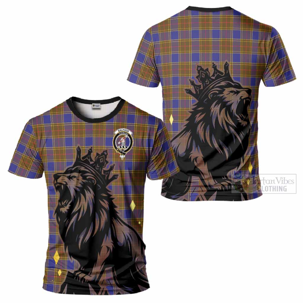 Balfour Tartan Family Crest T-Shirt Crowned Lion Roaring