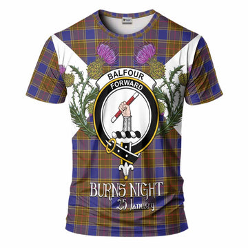 Balfour Tartan Family Crest T-Shirt Scottish Burns Night Thistle Floral