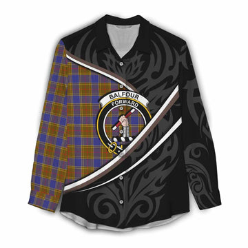 Balfour Tartan Family Crest Women Casual Shirt Celtic Scottish Thistle Floral