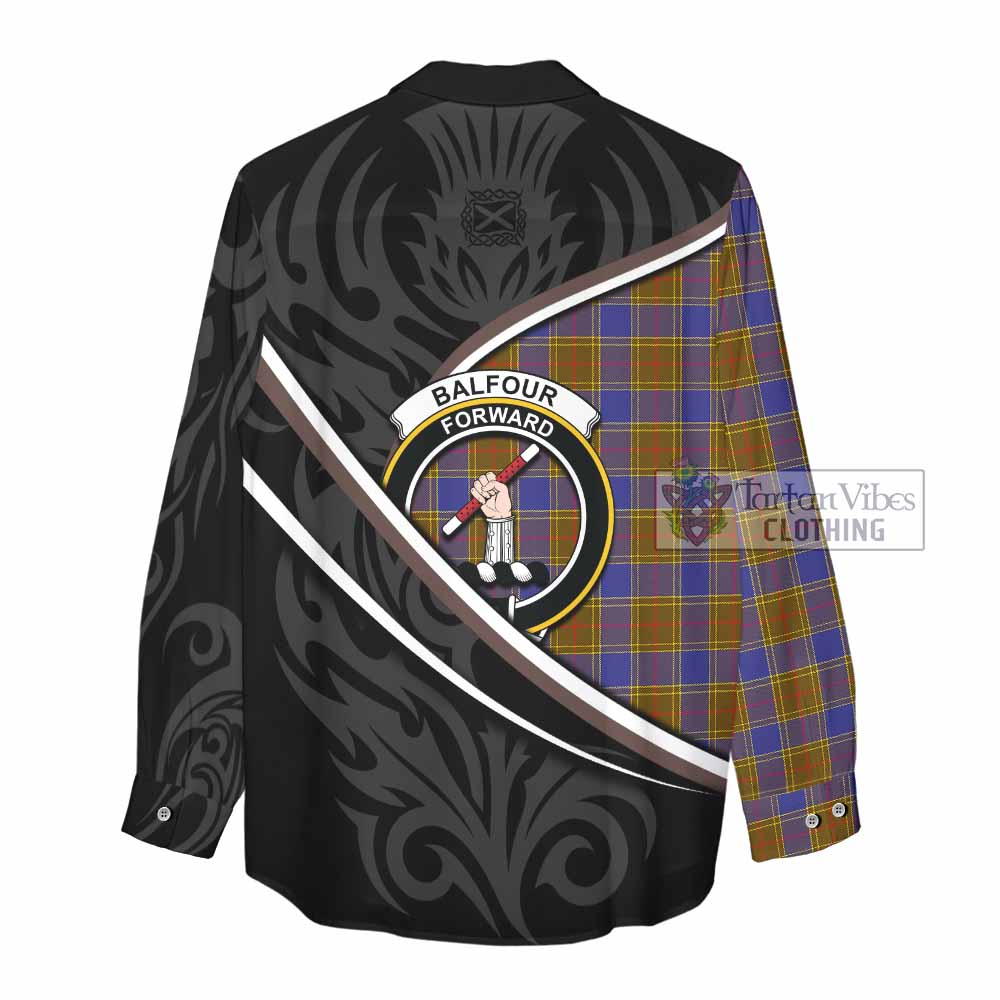Balfour Tartan Family Crest Women Casual Shirt Celtic Scottish Thistle Floral - Tartan Vibes Clothing
