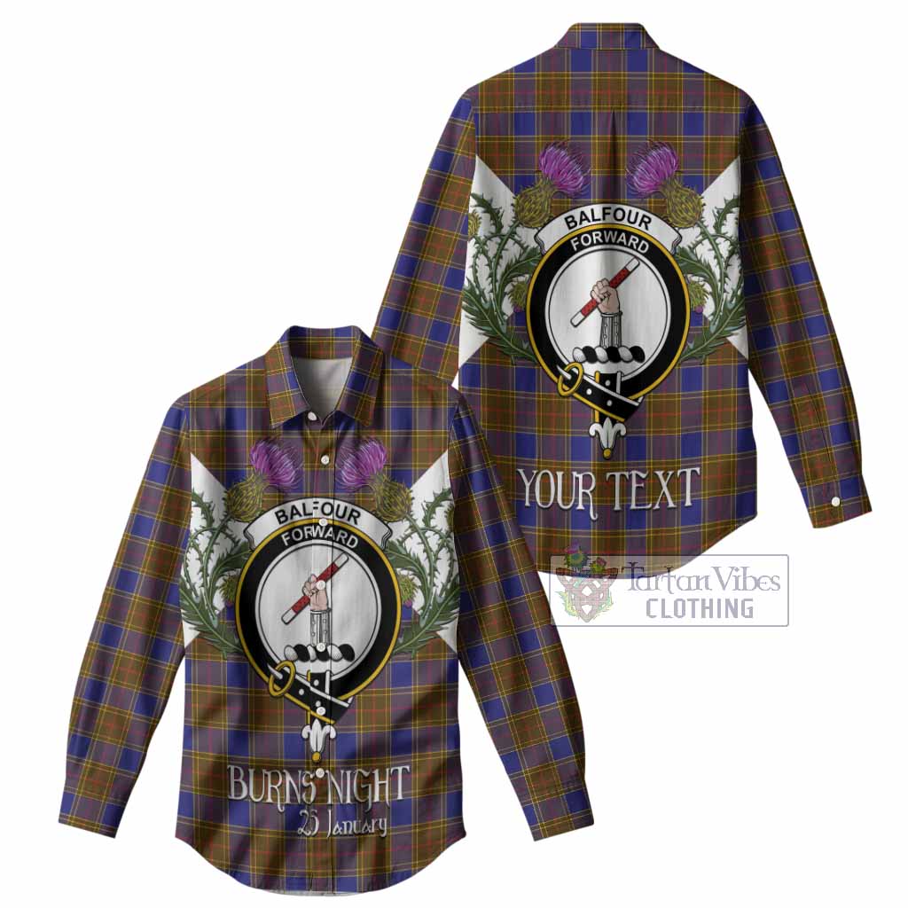 Balfour Tartan Family Crest Women Casual Shirt Scottish Burns Night Thistle Floral
