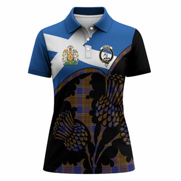 Balfour Tartan Family Crest Women Polo Shirt Scotland Thistle Floral Flag Style