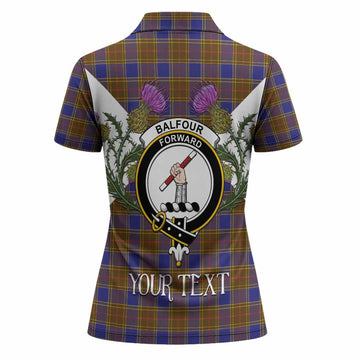 Balfour Tartan Family Crest Women Polo Shirt Scottish Burns Night Thistle Floral