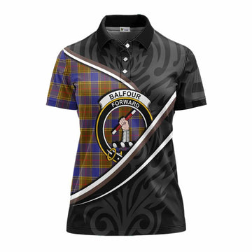 Balfour Tartan Family Crest Women's Polo Shirt Celtic Scottish Thistle Floral - Tartan Vibes Clothing
