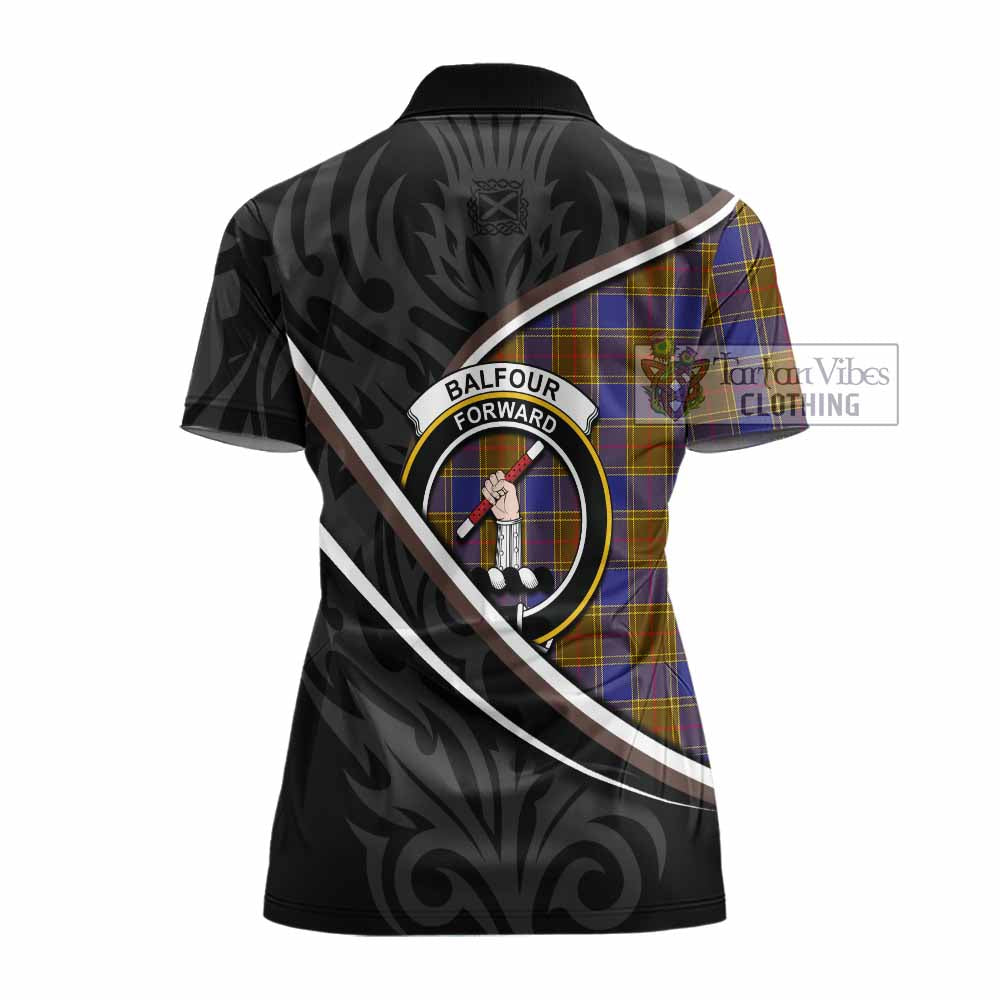Balfour Tartan Family Crest Women's Polo Shirt Celtic Scottish Thistle Floral - Tartan Vibes Clothing
