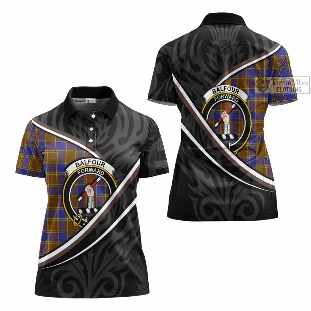 Balfour Tartan Family Crest Women's Polo Shirt Celtic Scottish Thistle Floral - Tartan Vibes Clothing
