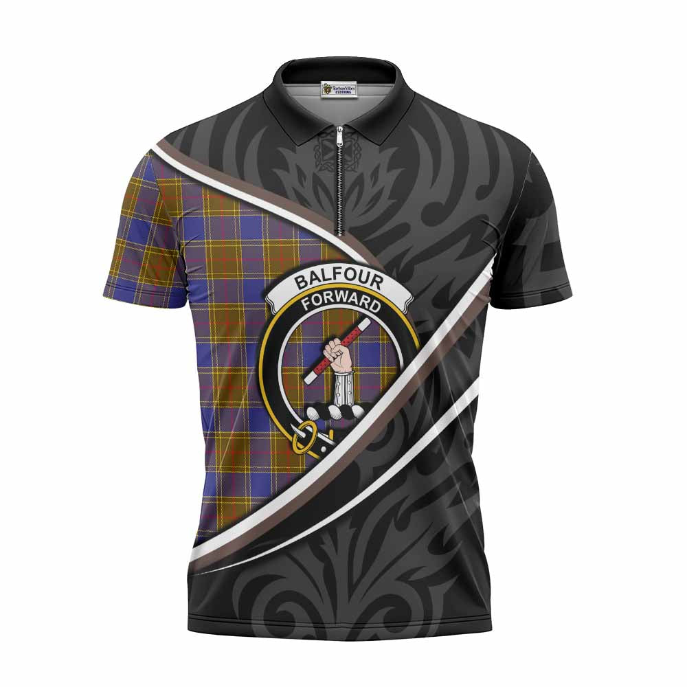 Balfour Tartan Family Crest Zipper Polo Shirt Celtic Scottish Thistle Floral - Tartan Vibes Clothing