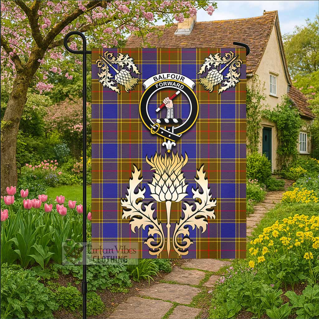 Balfour Tartan Garden Flag with Golden Regal Scottish Thistle Emblem - Tartan Vibes Clothing