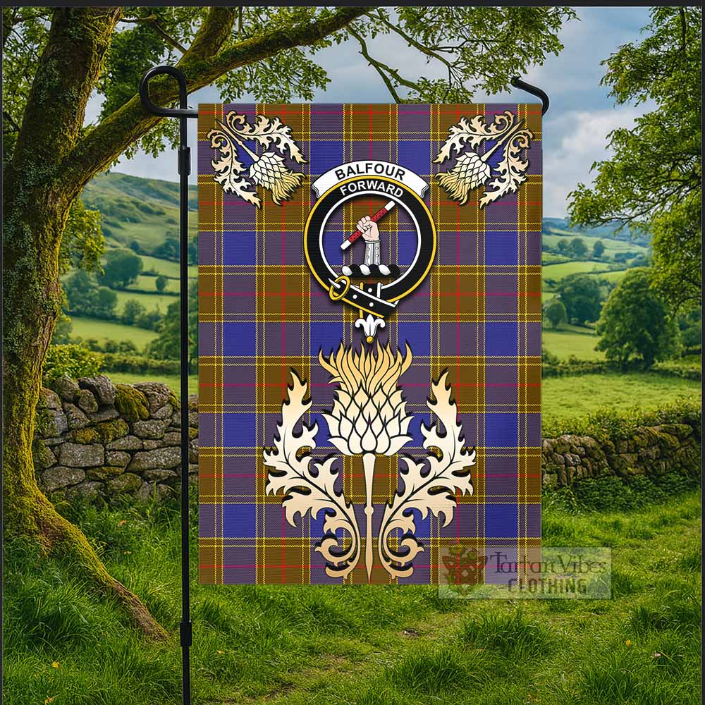 Balfour Tartan Garden Flag with Golden Regal Scottish Thistle Emblem - Tartan Vibes Clothing