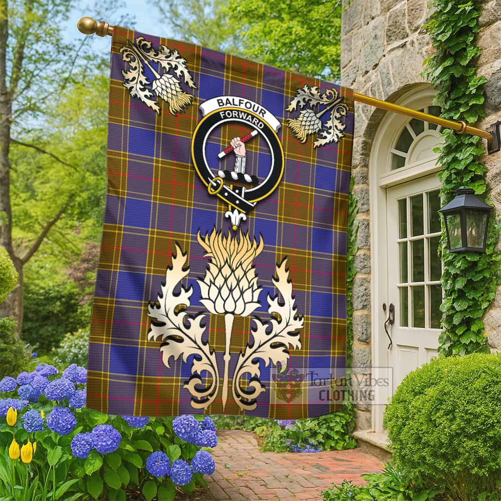 Balfour Tartan Garden Flag with Golden Regal Scottish Thistle Emblem - Tartan Vibes Clothing