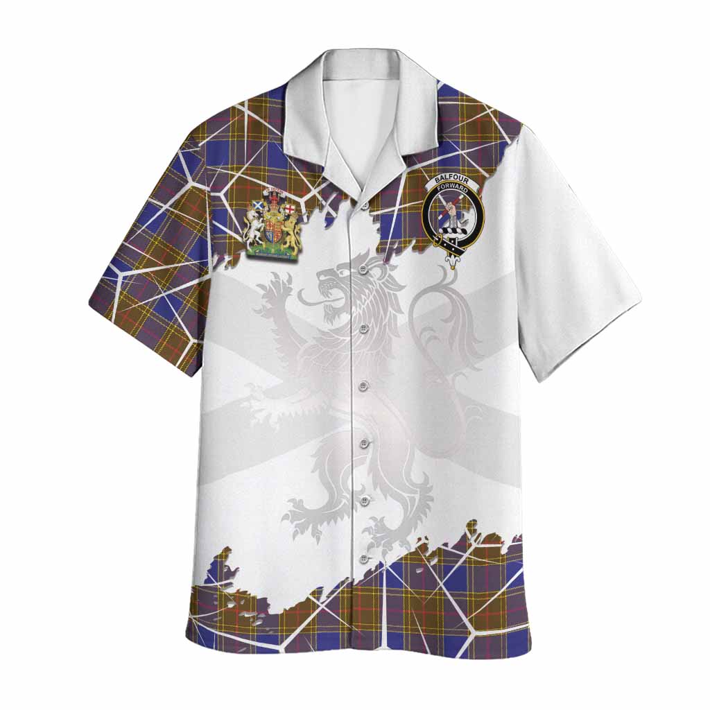 Balfour Tartan Hawaiian Shirt with Family Crest and Lion Rampant Grunge Style