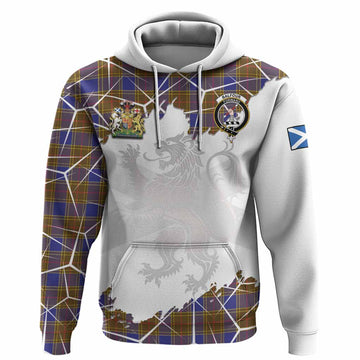 Balfour Tartan Hoodie with Family Crest and Lion Rampant Grunge Style