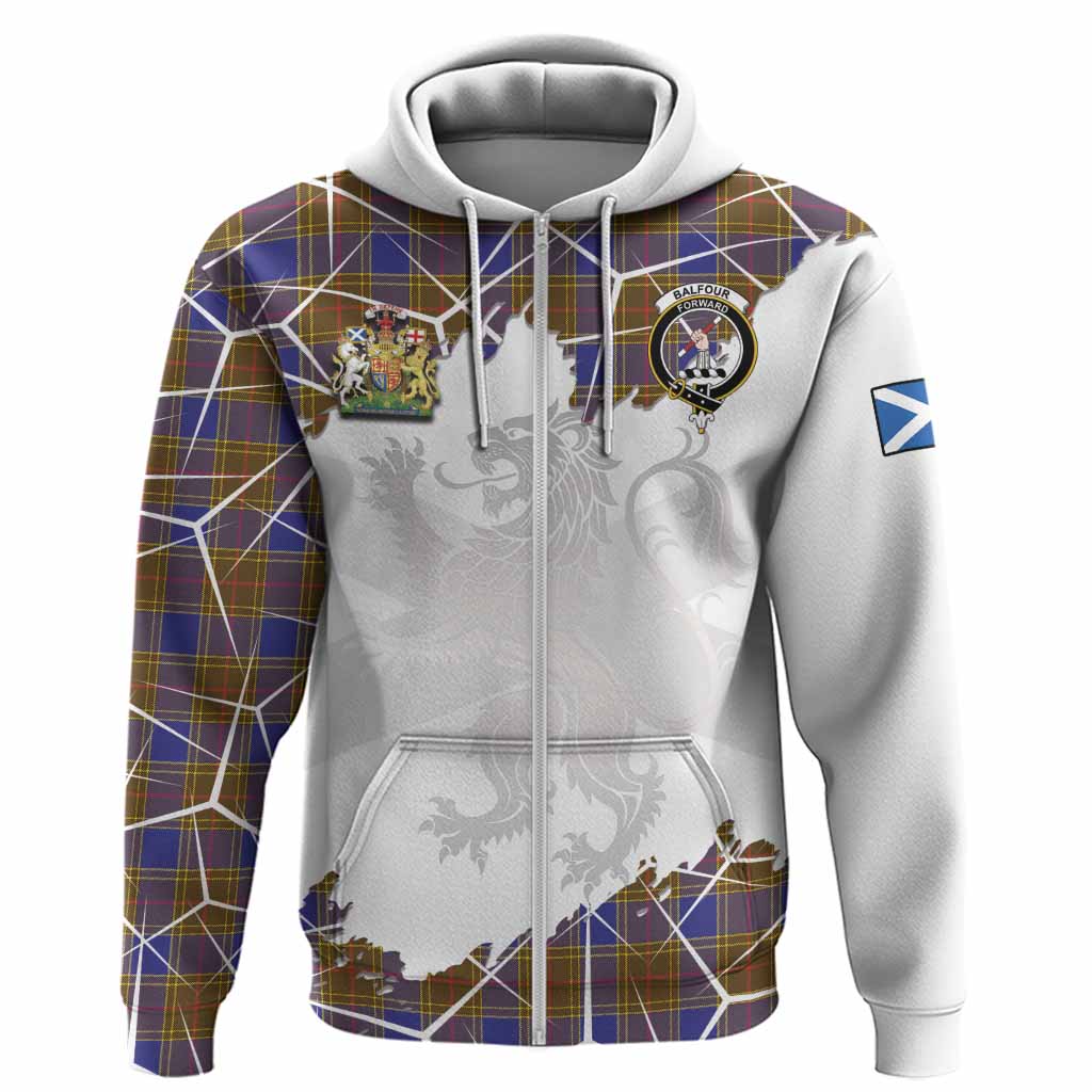 Balfour Tartan Hoodie with Family Crest and Lion Rampant Grunge Style