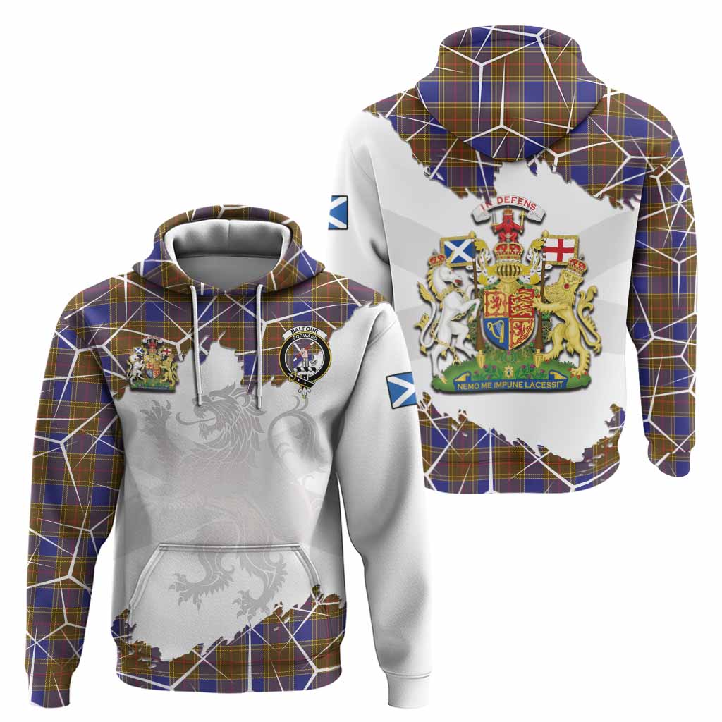 Balfour Tartan Hoodie with Family Crest and Lion Rampant Grunge Style