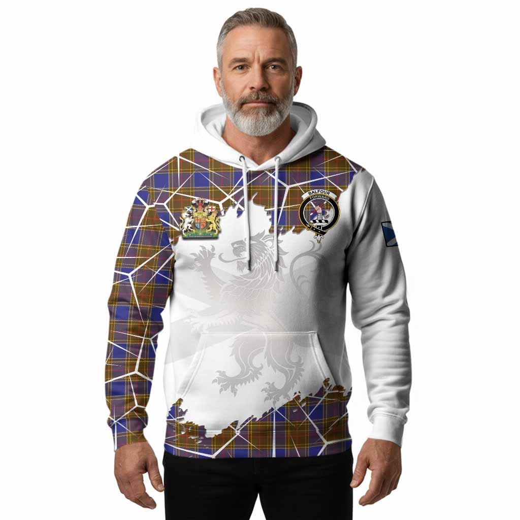 Balfour Tartan Hoodie with Family Crest and Lion Rampant Grunge Style
