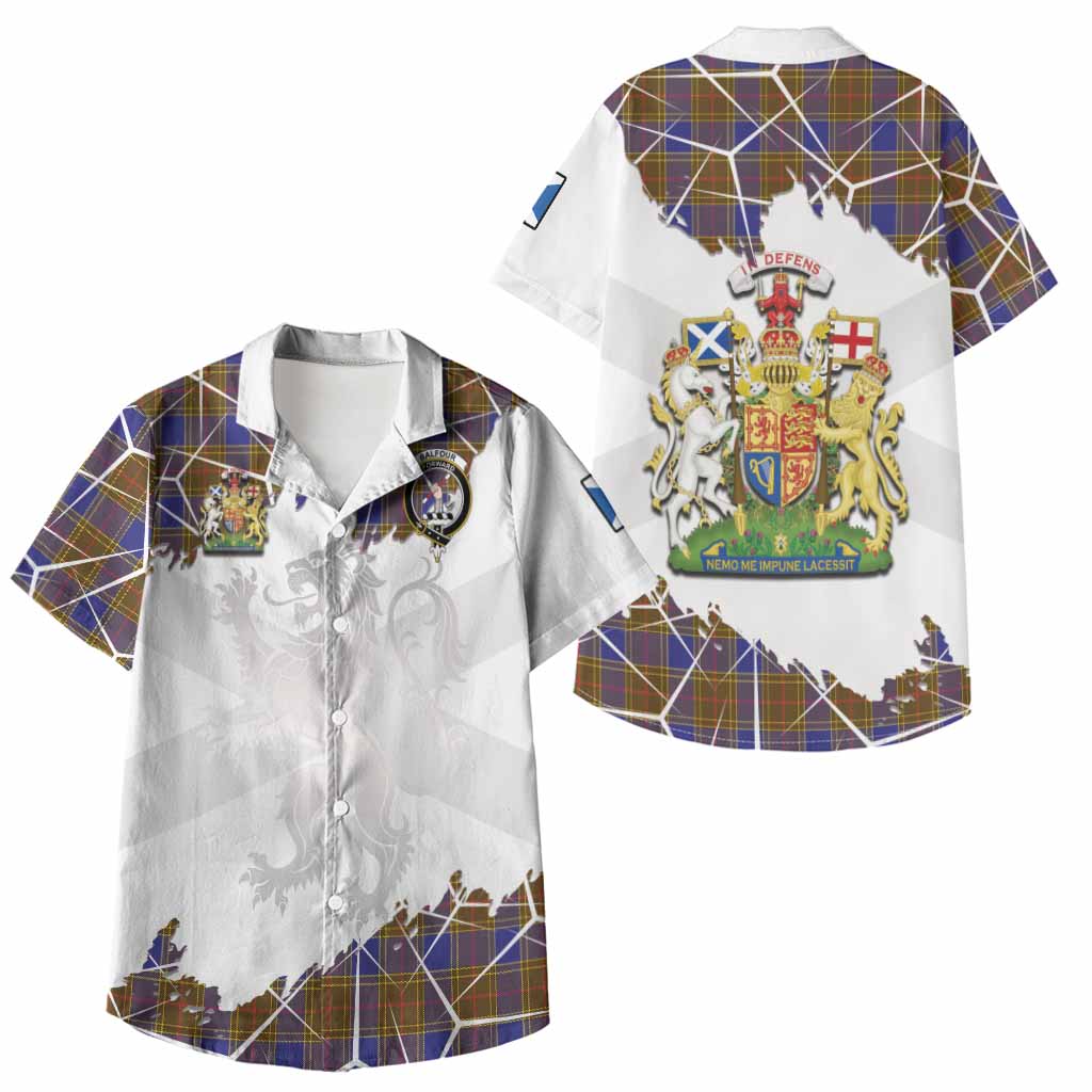 Balfour Tartan Kid Hawaiian Shirt with Family Crest and Lion Rampant Grunge Style