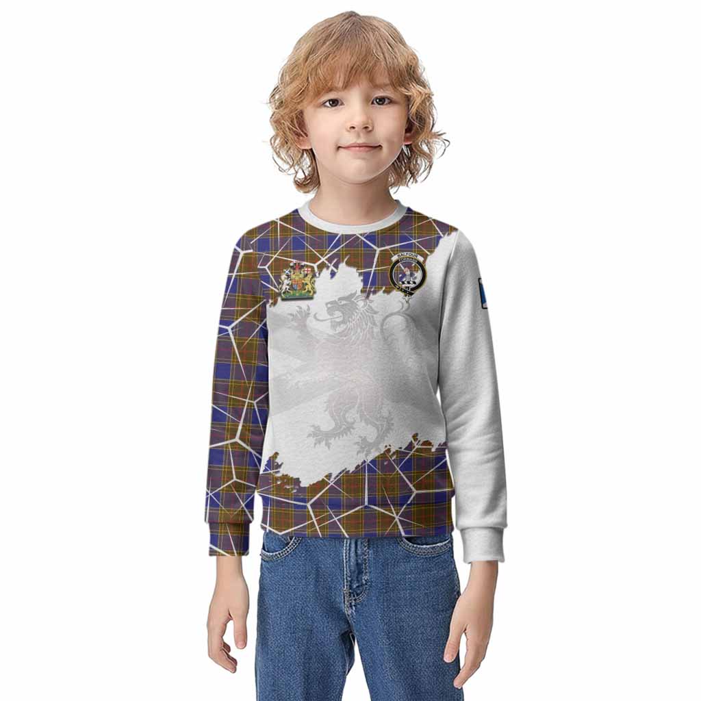 Balfour Tartan Kid Knitted Sweatshirt with Family Crest and Lion Rampant Grunge Style