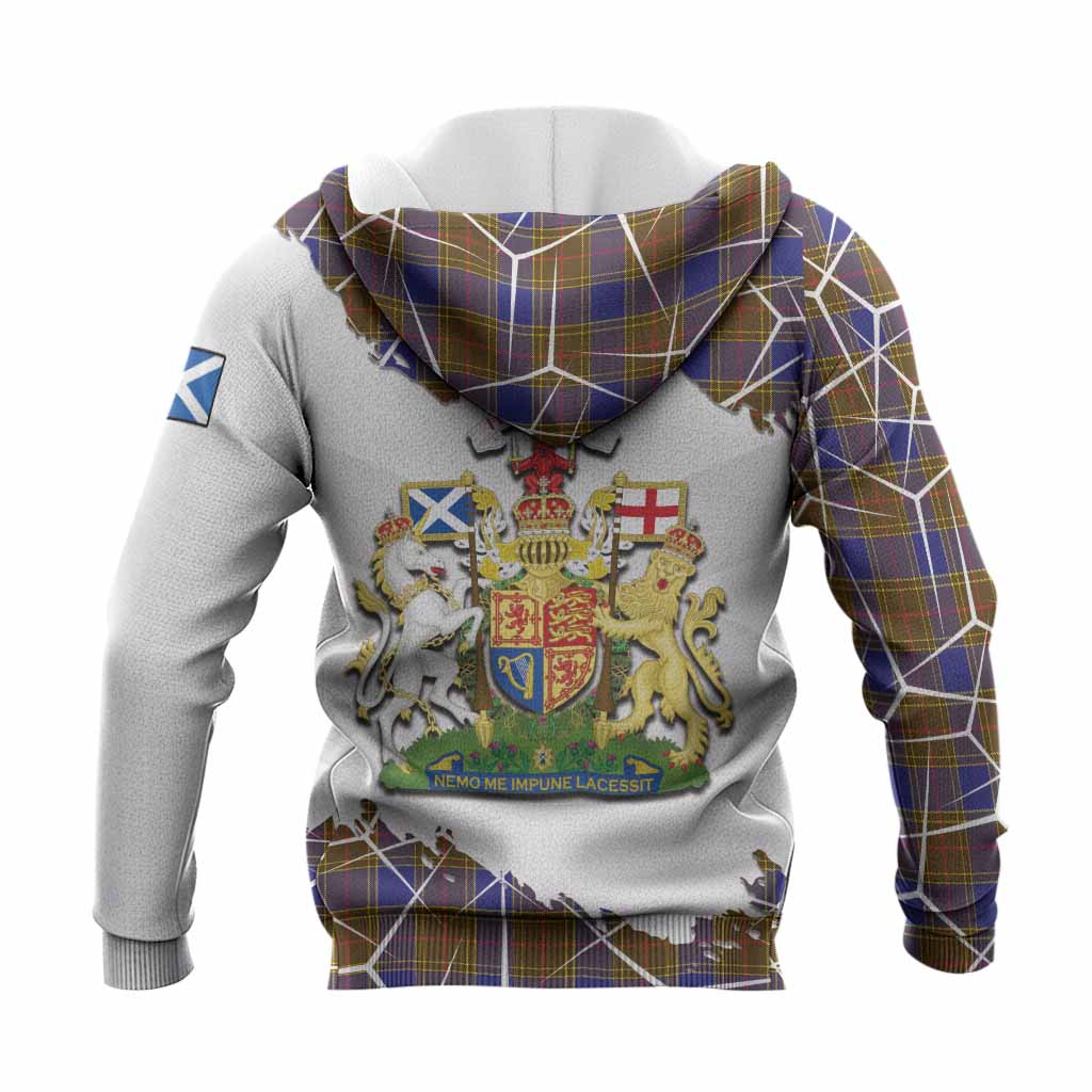 Balfour Tartan Knitted Hoodie with Family Crest and Lion Rampant Grunge Style