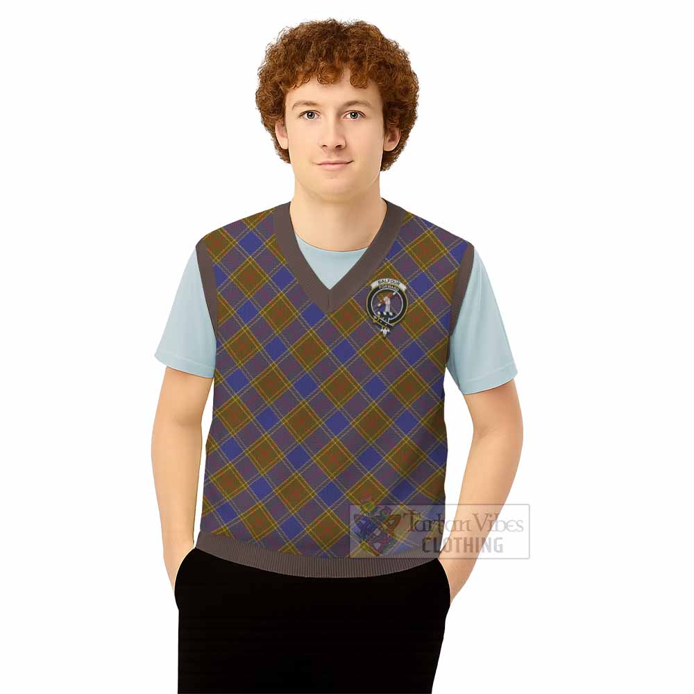 Bannatyne Tartan Knitted V-Neck Vest with Family Crest Cross Style
