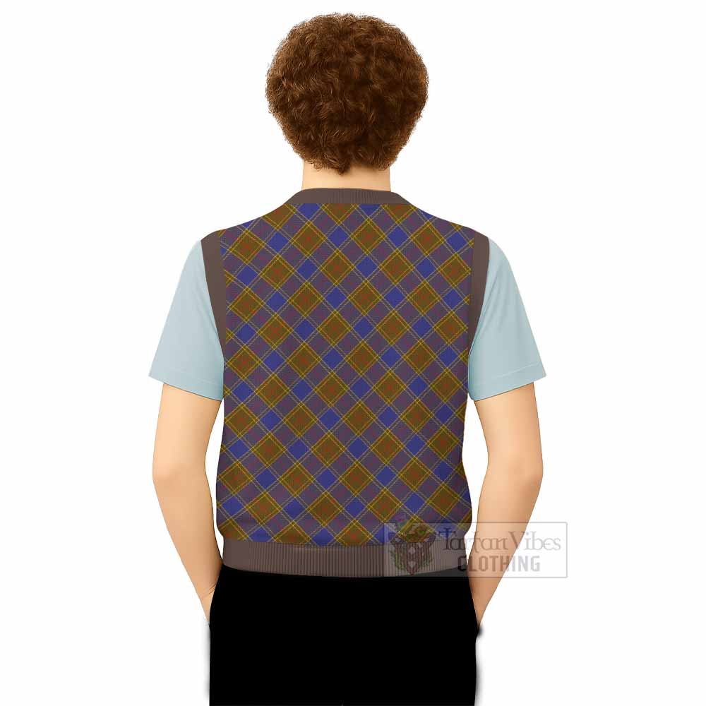 Bannatyne Tartan Knitted V-Neck Vest with Family Crest Cross Style