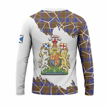 Balfour Tartan Long Sleeve T-Shirt with Family Crest and Lion Rampant Grunge Style