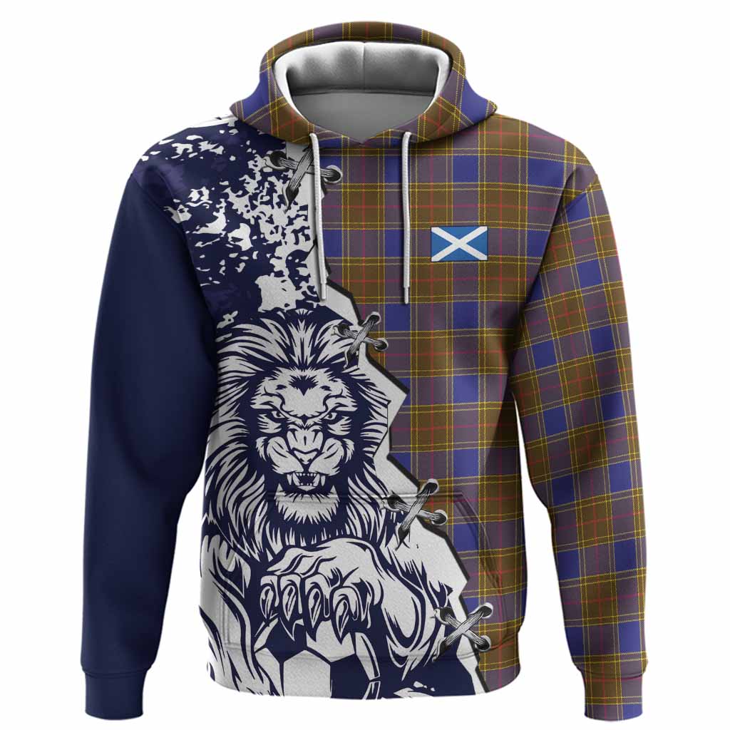 Balfour Tartan Scottish Hoodie Angry Lion With Soccer Ball Style