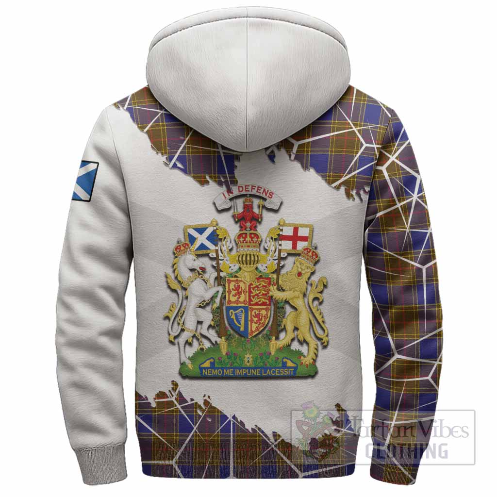 Balfour Tartan Sherpa Hoodie with Family Crest and Lion Rampant Grunge Style