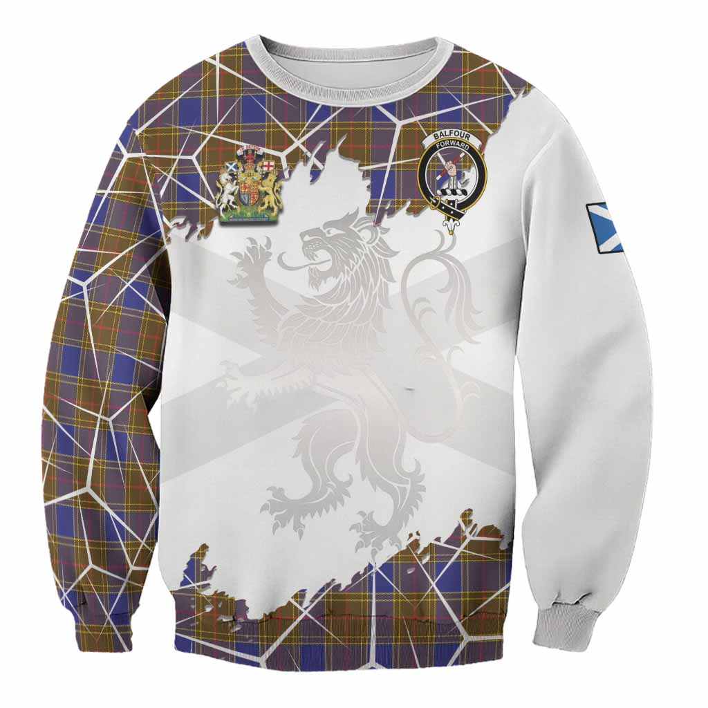 Balfour Tartan Sweatshirt with Family Crest and Lion Rampant Grunge Style