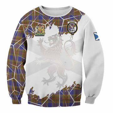 Balfour Tartan Sweatshirt with Family Crest and Lion Rampant Grunge Style