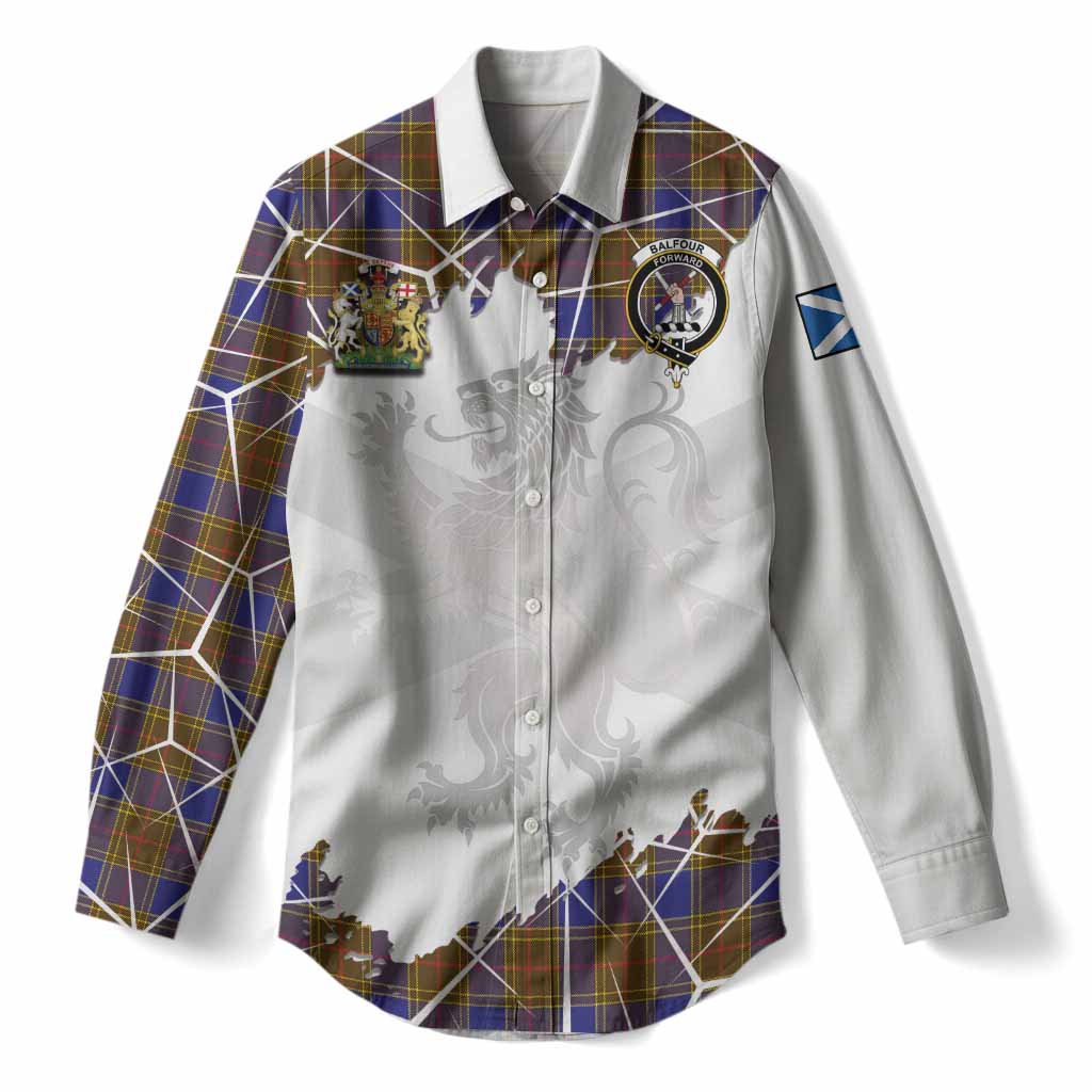 Balfour Tartan Women Casual Shirt with Family Crest and Lion Rampant Grunge Style