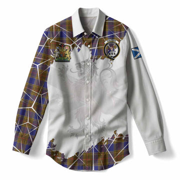 Balfour Tartan Women Casual Shirt with Family Crest and Lion Rampant Grunge Style