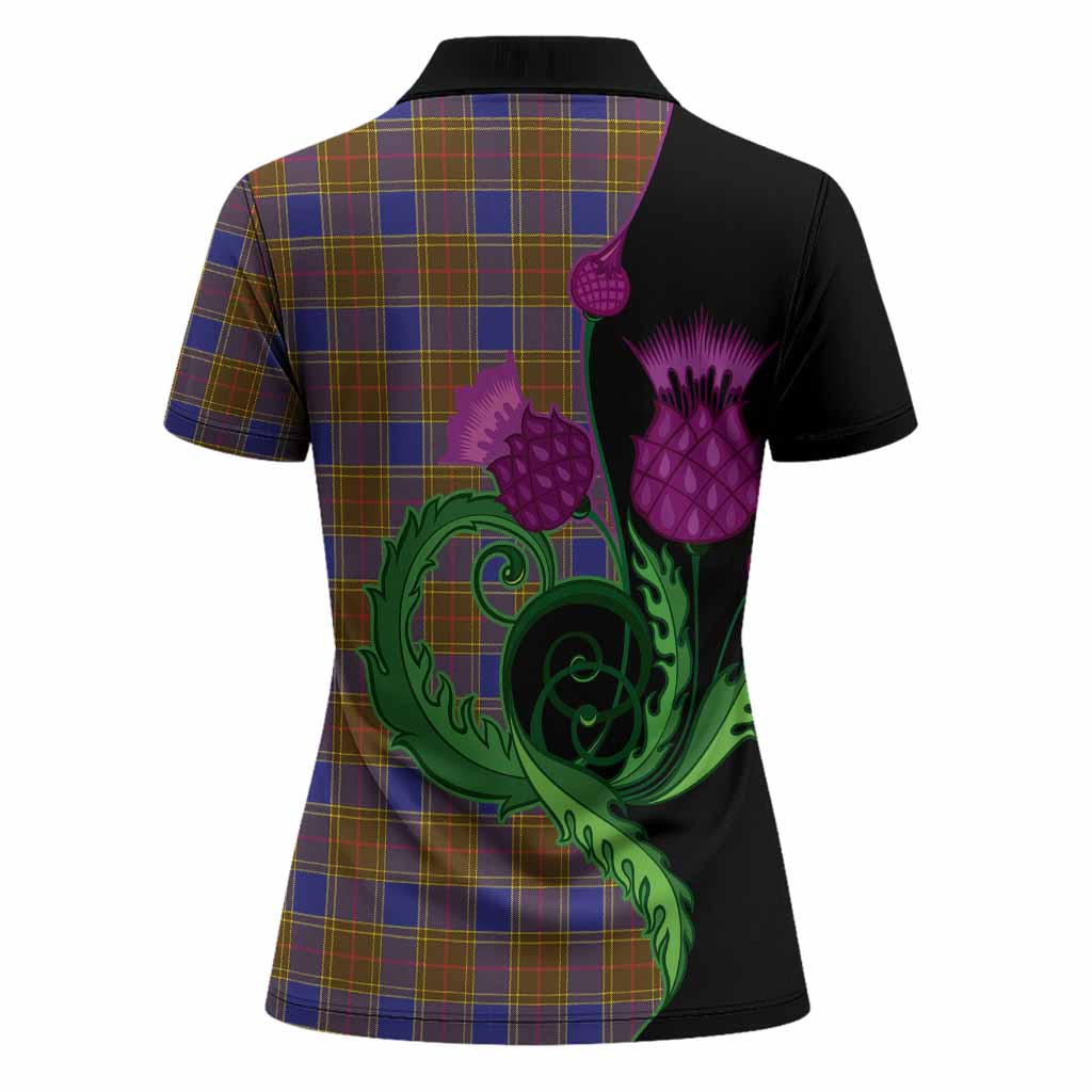 Balfour Tartan Women Polo Shirt Traditional Scottish Thistle