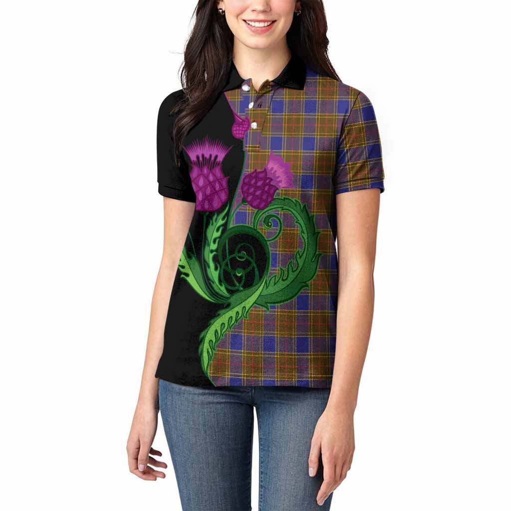 Balfour Tartan Women Polo Shirt Traditional Scottish Thistle