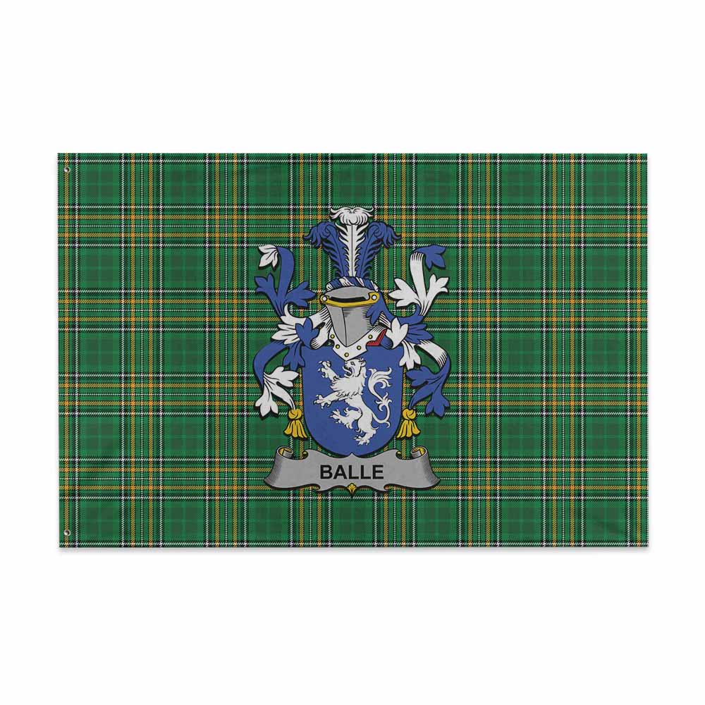 Tartan Vibes Clothing Balle Irish Clan Tartan House Flag with Coat of Arms