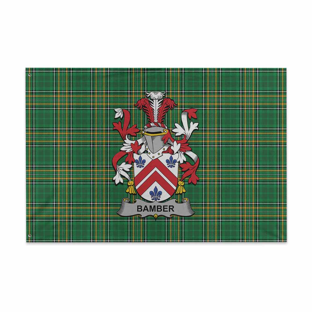 Tartan Vibes Clothing Bamber Irish Clan Tartan House Flag with Coat of Arms