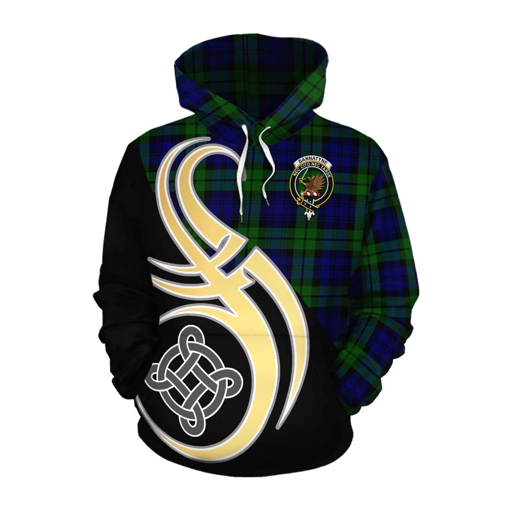 Tartan Vibes Clothing Bannatyne Tartan Cotton Hoodie with Family Crest and Celtic Symbol Style