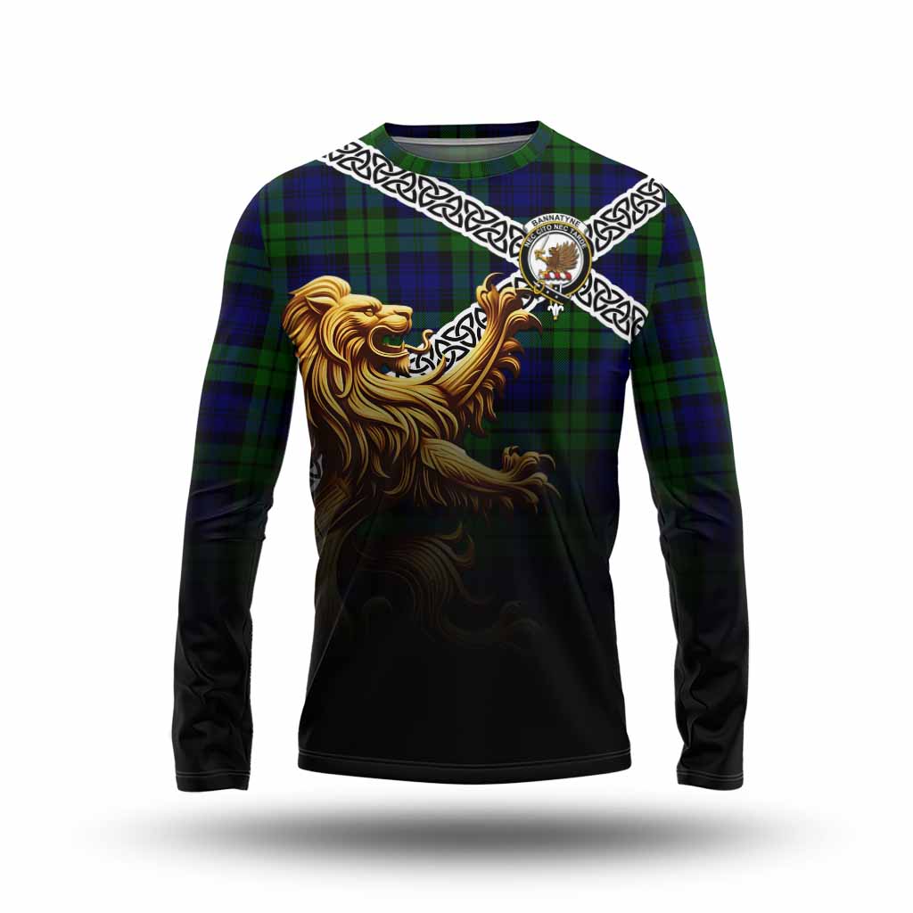 Bannatyne Crest Tartan Long Sleeve T-Shirt with Golden Lion Emblem Celtic Style Unisex - Tartan Vibes Clothing