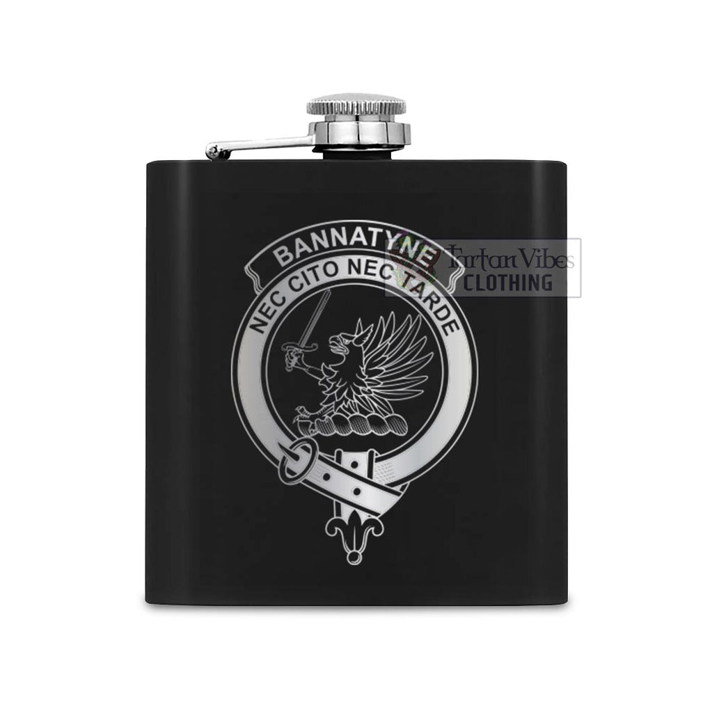 Tartan Vibes Clothing Bannatyne Crest Hip Flask Set 7oz Black Stainless Steel with A Gift Box