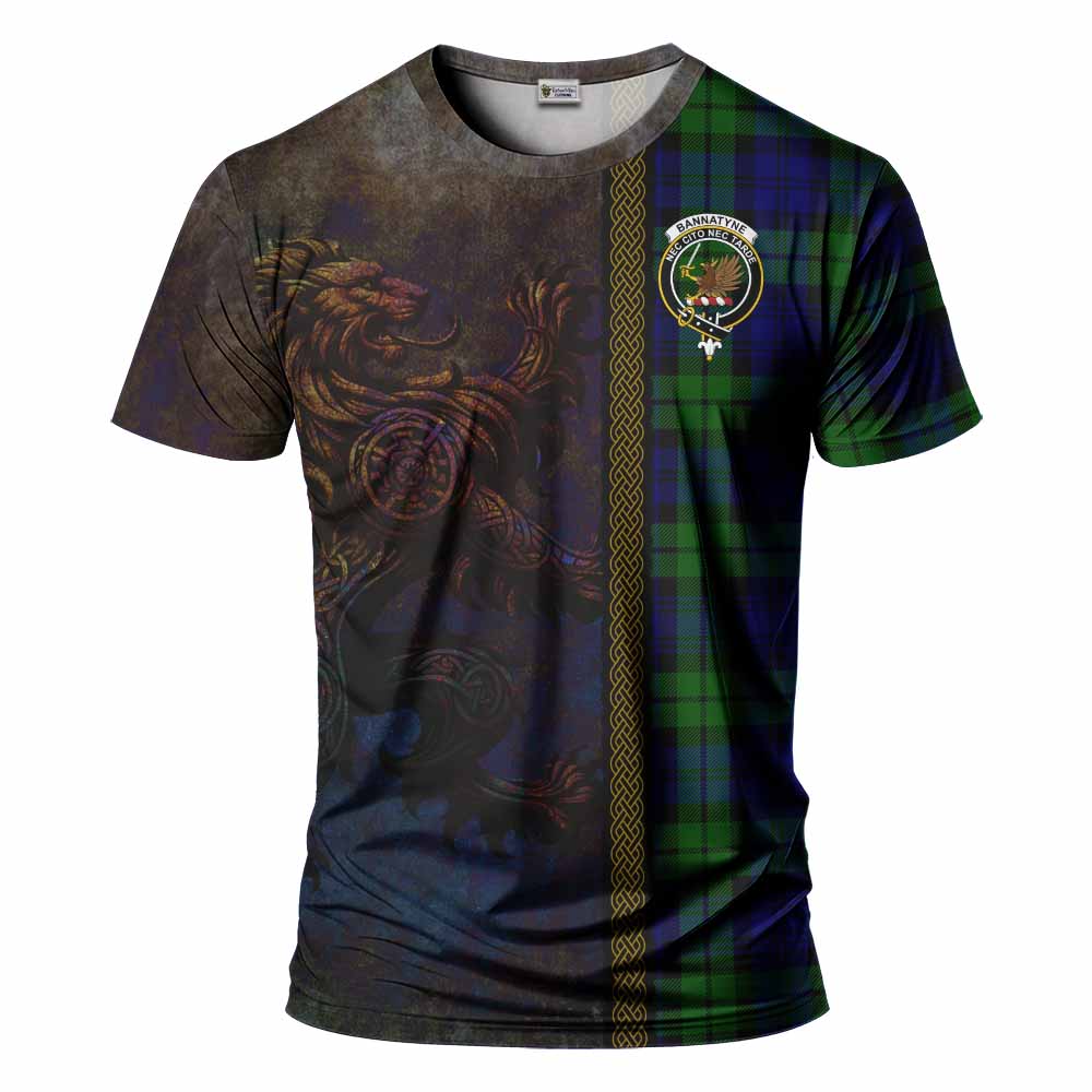 Tartan Vibes Clothing Bannatyne Tartan Family Crest T-Shirt Alba Gu Brath Be Brave Lion Ancient Style