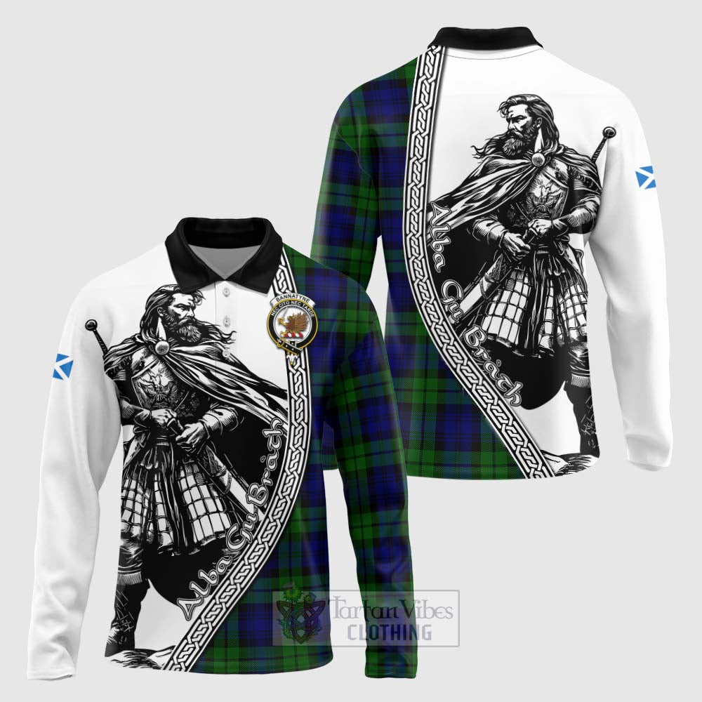 Tartan Vibes Clothing Bannatyne Tartan Clan Crest Long Sleeve Polo Shirt with Highlander Warrior Celtic Style