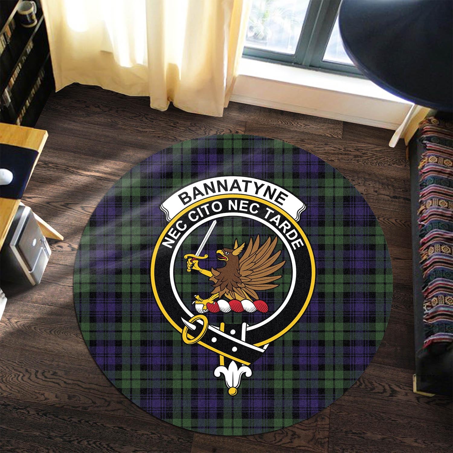 Bannatyne Tartan Round Rug with Family Crest - Tartanvibesclothing