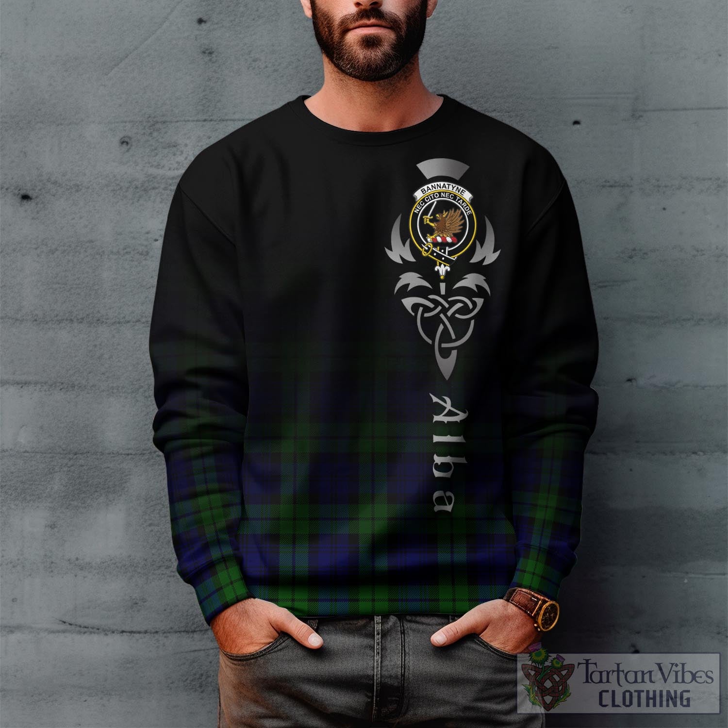 Tartan Vibes Clothing Bannatyne Tartan Sweatshirt Featuring Alba Gu Brath Family Crest Celtic Inspired