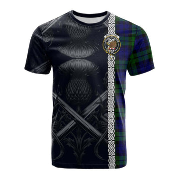 Tartan Vibes Clothing Bannatyne Tartan Cotton T-shirt with Family Crest Cross Sword Thistle Celtic Vibes