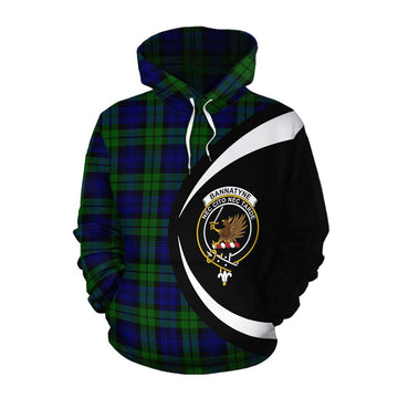 Tartan Vibes Clothing Bannatyne Tartan Cotton Hoodie with Family Crest Circle Style