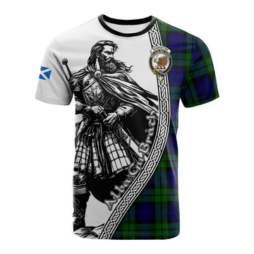 Bannatyne Tartan Clan Crest Cotton T-shirt with Highlander Warrior Celtic Style