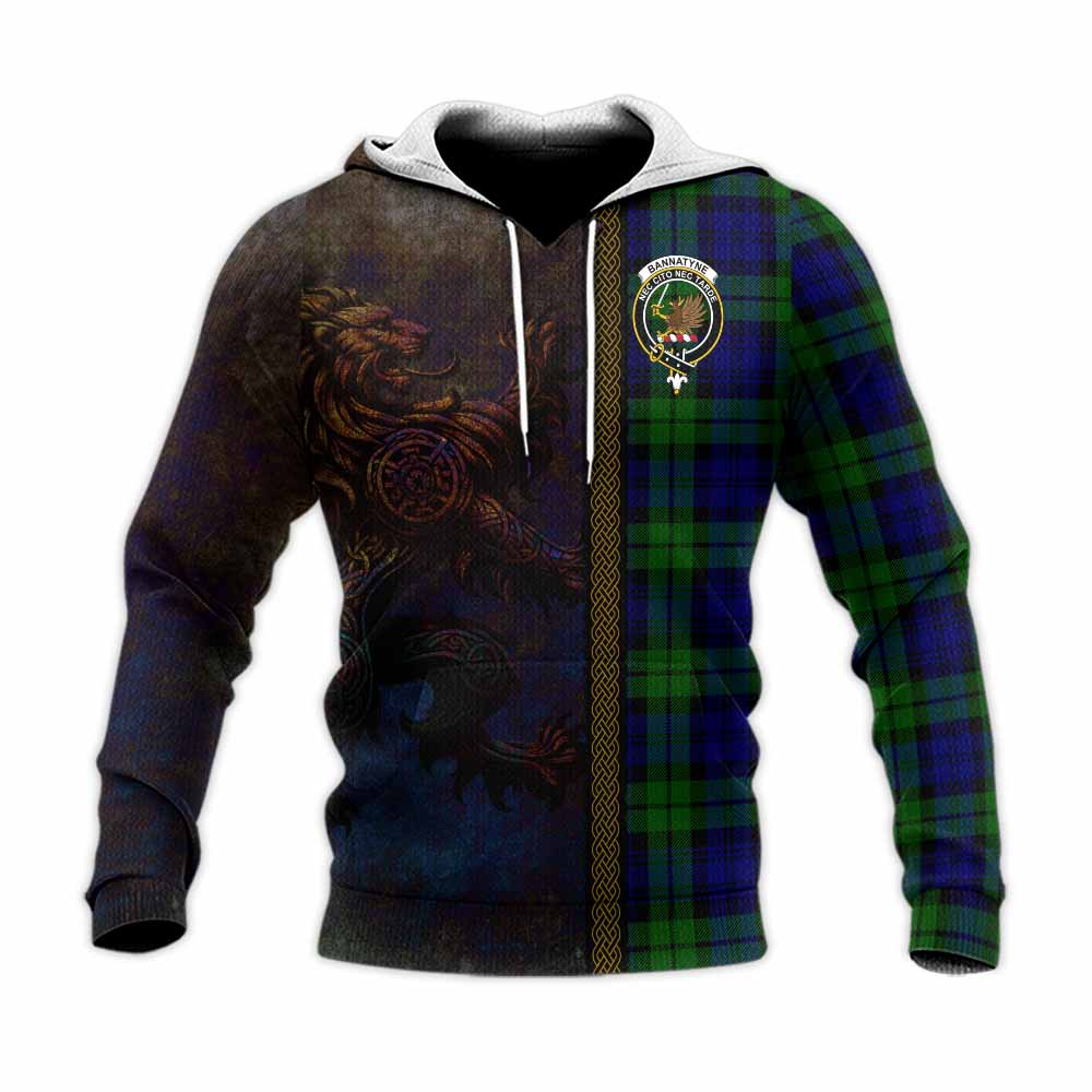 Tartan Vibes Clothing Bannatyne Tartan Family Crest Knitted Hoodie Alba Gu Brath Be Brave Lion Ancient Style