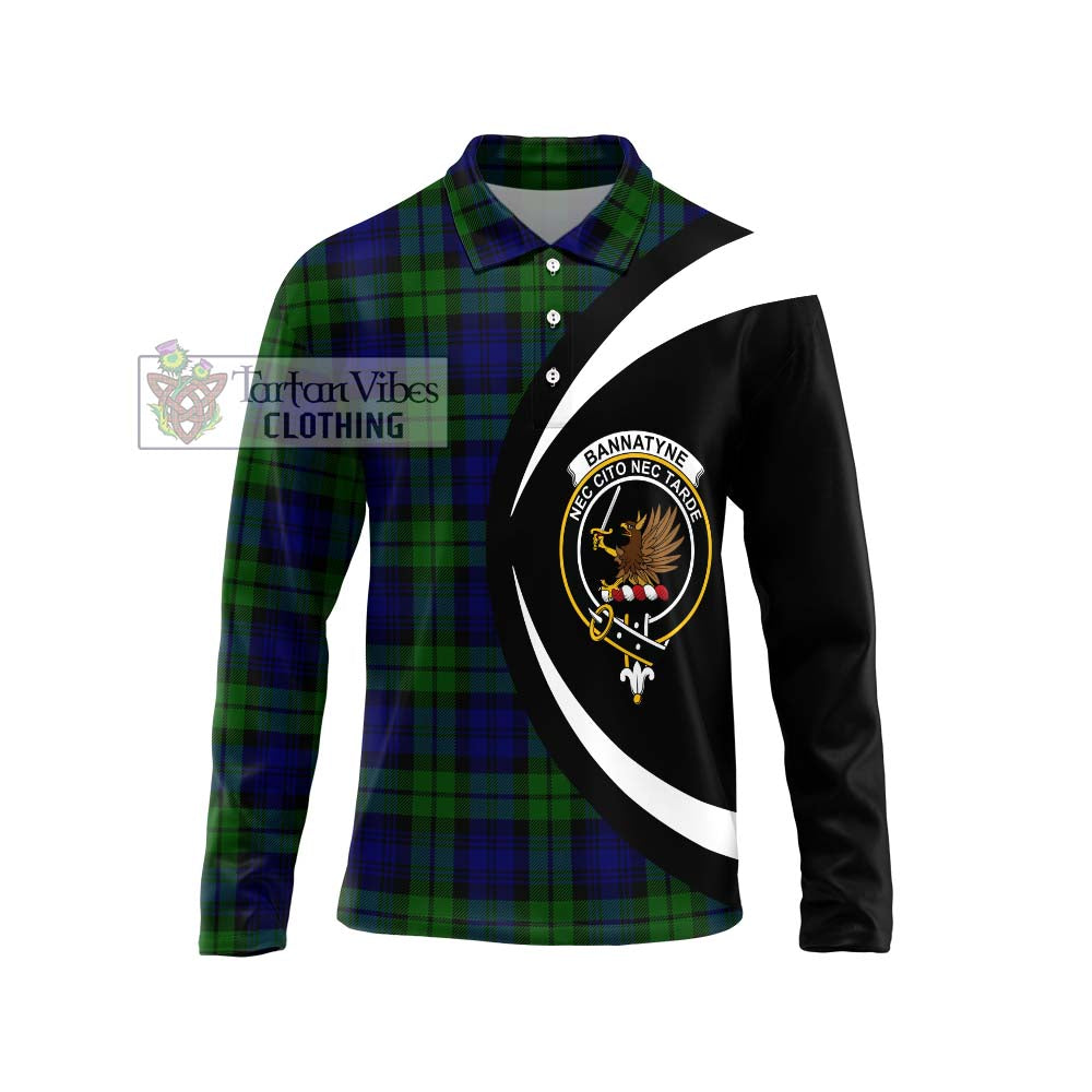 Bannatyne Tartan Long Sleeve Polo Shirt with Family Crest Circle Style Unisex - Tartan Vibes Clothing