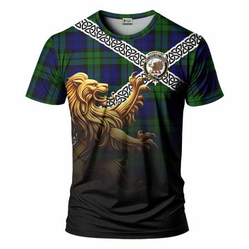 Tartan Vibes Clothing Bannatyne Crest Tartan T-Shirt with Golden Lion Emblem Celtic Style
