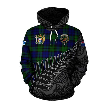 Tartan Vibes Clothing Bannatyne Crest Tartan Cotton Hoodie with New Zealand Silver Fern Half Style